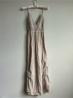 SeaSpice 100% Cotton Crochet Bodice Maxi Dress in Light Beige